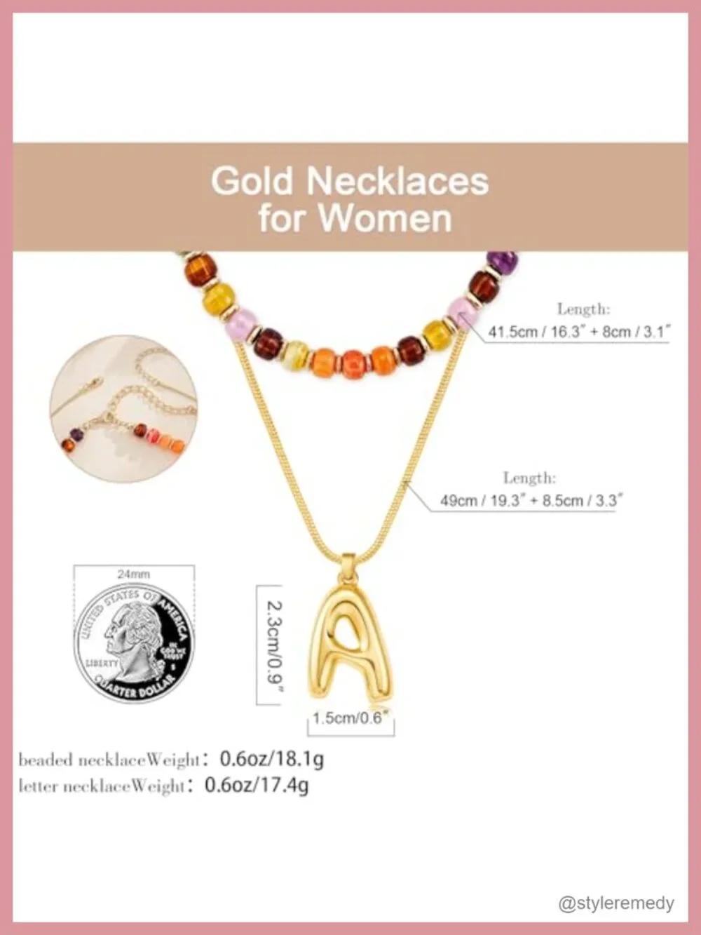 2-in-1 Layered Initial Choker with Beaded Necklace, Gold Plated Bubble Letter